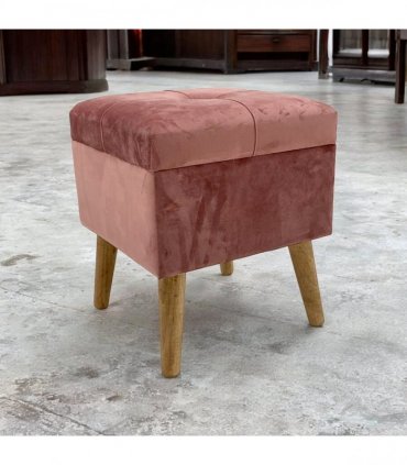 AcaciaHome Stylish & Durable Living Velvet Ottoman Footstool with Lift-Up Storage, Square Design, Traditional Pattern, Comfortable Medium Firmness for Living Room, Office or Lounge (Pink, Square)
