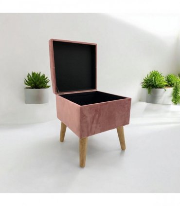 AcaciaHome Stylish & Durable Living Velvet Ottoman Footstool with Lift-Up Storage, Square Design, Traditional Pattern, Comfortable Medium Firmness for Living Room, Office or Lounge (Pink, Square)