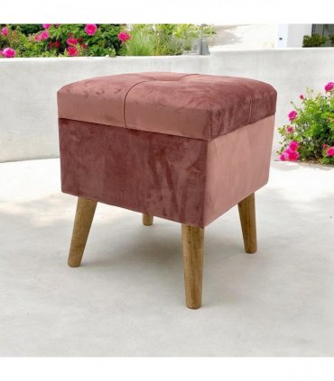 AcaciaHome Stylish & Durable Living Velvet Ottoman Footstool with Lift-Up Storage, Square Design, Traditional Pattern, Comfortable Medium Firmness for Living Room, Office or Lounge (Pink, Square)