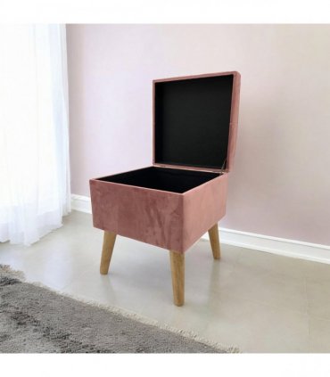 AcaciaHome Stylish & Durable Living Velvet Ottoman Footstool with Lift-Up Storage, Square Design, Traditional Pattern, Comfortable Medium Firmness for Living Room, Office or Lounge (Pink, Square)