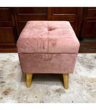 AcaciaHome Stylish & Durable Living Velvet Ottoman Footstool with Lift-Up Storage, Square Design, Traditional Pattern, Comfortable Medium Firmness for Living Room, Office or Lounge (Pink, Square)