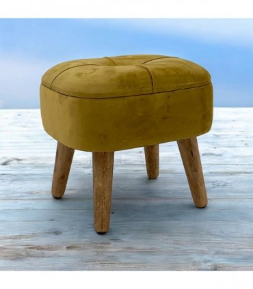 AcaciaHome Stylish & Durable Living Velvet Ottoman Footstool with Lift-Up Storage, Round Design, Traditional Pattern, Comfortable Medium Firmness for Living Room, Office or Lounge (Yellow, Round)