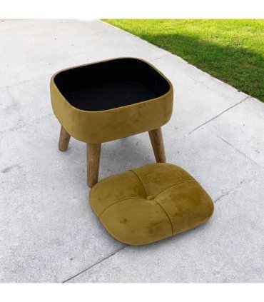 AcaciaHome Stylish & Durable Living Velvet Ottoman Footstool with Lift-Up Storage, Round Design, Traditional Pattern, Comfortable Medium Firmness for Living Room, Office or Lounge (Yellow, Round)