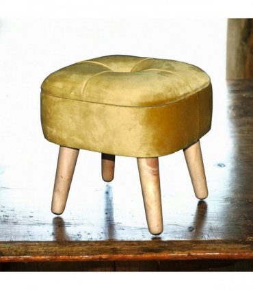 AcaciaHome Stylish & Durable Living Velvet Ottoman Footstool with Lift-Up Storage, Round Design, Traditional Pattern, Comfortable Medium Firmness for Living Room, Office or Lounge (Yellow, Round)