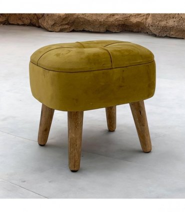 AcaciaHome Stylish & Durable Living Velvet Ottoman Footstool with Lift-Up Storage, Round Design, Traditional Pattern, Comfortable Medium Firmness for Living Room, Office or Lounge (Yellow, Round)