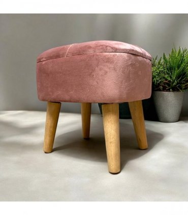 AcaciaHome Stylish & Durable Living Velvet Ottoman Footstool with Lift-Up Storage, Round Design, Traditional Pattern, Comfortable Medium Firmness for Living Room, Office or Lounge (Pink, Round)