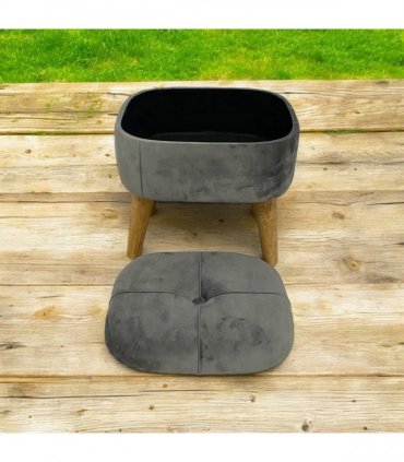 AcaciaHome Stylish & Durable Living Velvet Ottoman Footstool with Lift-Up Storage, Round Design, Traditional Pattern, Comfortable Medium Firmness for Living Room, Office or Lounge (Grey, Round)