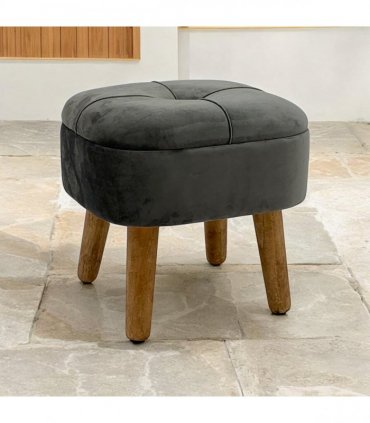 AcaciaHome Stylish & Durable Living Velvet Ottoman Footstool with Lift-Up Storage, Round Design, Traditional Pattern, Comfortable Medium Firmness for Living Room, Office or Lounge (Grey, Round)