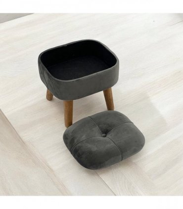 AcaciaHome Stylish & Durable Living Velvet Ottoman Footstool with Lift-Up Storage, Round Design, Traditional Pattern, Comfortable Medium Firmness for Living Room, Office or Lounge (Grey, Round)