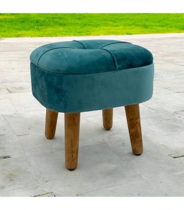 AcaciaHome Stylish & Durable Living Velvet Ottoman Footstool with Lift-Up Storage, Round Design, Traditional Pattern, Comfortable Medium Firmness for Living Room, Office or Lounge (Blue, Round)