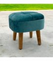 AcaciaHome Stylish & Durable Living Velvet Ottoman Footstool with Lift-Up Storage, Round Design, Traditional Pattern, Comfortable Medium Firmness for Living Room, Office or Lounge (Blue, Round)