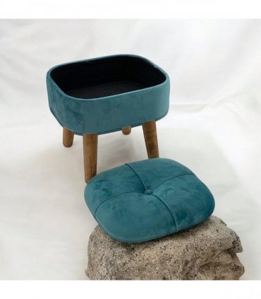 AcaciaHome Stylish & Durable Living Velvet Ottoman Footstool with Lift-Up Storage, Round Design, Traditional Pattern, Comfortable Medium Firmness for Living Room, Office or Lounge (Blue, Round)