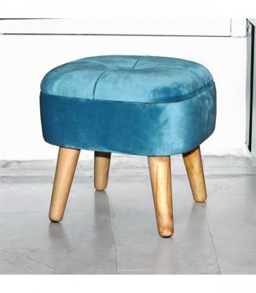AcaciaHome Stylish & Durable Living Velvet Ottoman Footstool with Lift-Up Storage, Round Design, Traditional Pattern, Comfortable Medium Firmness for Living Room, Office or Lounge (Blue, Round)