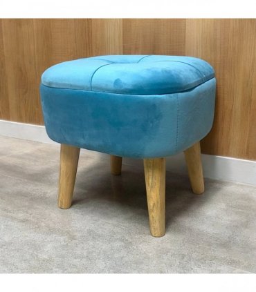AcaciaHome Stylish & Durable Living Velvet Ottoman Footstool with Lift-Up Storage, Round Design, Traditional Pattern, Comfortable Medium Firmness for Living Room, Office or Lounge (Blue, Round)