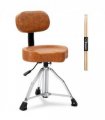 Drum Throne with Backrest, Hydraulic Drum Stool Adjustable Height, Heavy Duty Hydraulic Drum Seat Saddle Design for Drummers Brown