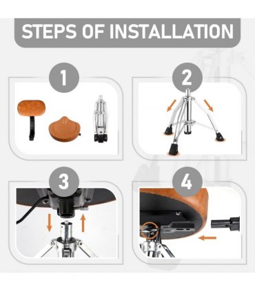 Drum Throne with Backrest, Hydraulic Drum Stool Adjustable Height, Heavy Duty Hydraulic Drum Seat Saddle Design for Drummers Brown