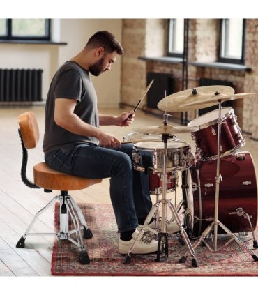 Drum Throne with Backrest, Hydraulic Drum Stool Adjustable Height, Heavy Duty Hydraulic Drum Seat Saddle Design for Drummers Brown