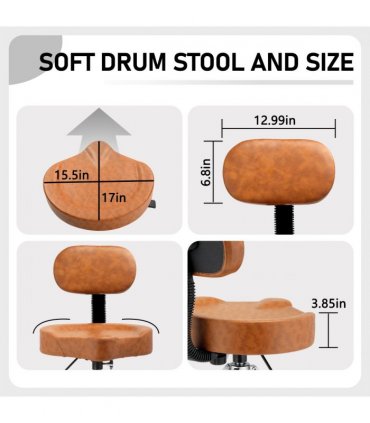 Drum Throne with Backrest, Hydraulic Drum Stool Adjustable Height, Heavy Duty Hydraulic Drum Seat Saddle Design for Drummers Brown