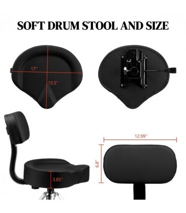 Drum Throne with Backrest, Hydraulic Drum Stool Adjustable Height, Heavy Duty Hydraulic Drum Seat Saddle Design for Drummers Black
