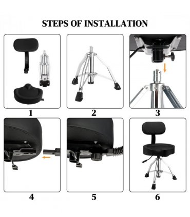 Drum Throne with Backrest, Hydraulic Drum Stool Adjustable Height, Heavy Duty Hydraulic Drum Seat Saddle Design for Drummers Black