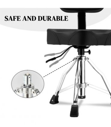 Drum Throne with Backrest, Hydraulic Drum Stool Adjustable Height, Heavy Duty Hydraulic Drum Seat Saddle Design for Drummers Black