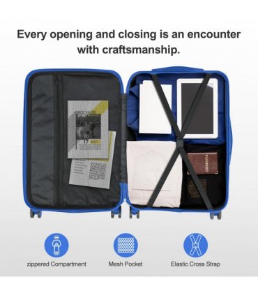 20-inch ABS Hard Shell Suitcase with Diamond Pattern - Navy Blue