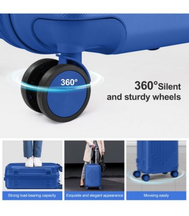 20-inch ABS Hard Shell Suitcase with Diamond Pattern - Navy Blue