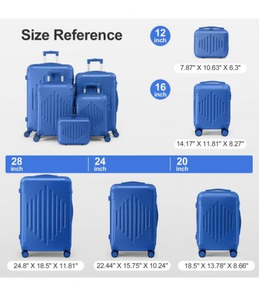 20-inch ABS Hard Shell Suitcase with Diamond Pattern - Navy Blue