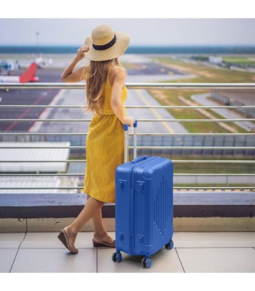 20-inch ABS Hard Shell Suitcase with Diamond Pattern - Navy Blue