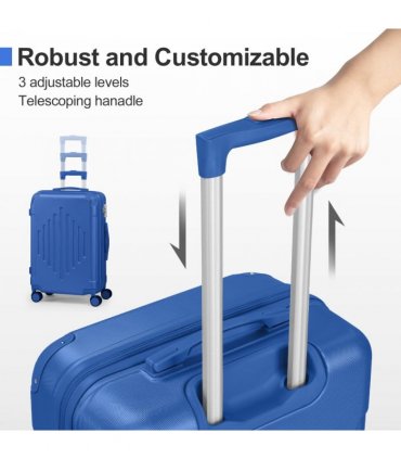 20-inch ABS Hard Shell Suitcase with Diamond Pattern - Navy Blue