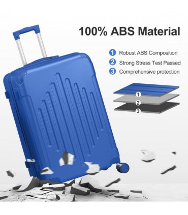20-inch ABS Hard Shell Suitcase with Diamond Pattern - Navy Blue