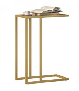 HOMCOM C-Shaped Side Table, End Table with Tempered Glass Tabletop, Gold