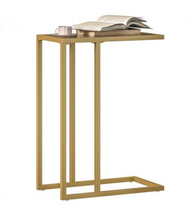 HOMCOM C-Shaped Side Table, End Table with Tempered Glass Tabletop, Gold