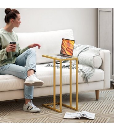 HOMCOM C-Shaped Side Table, End Table with Tempered Glass Tabletop, Gold
