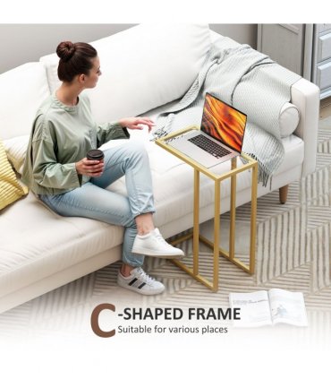 HOMCOM C-Shaped Side Table, End Table with Tempered Glass Tabletop, Gold