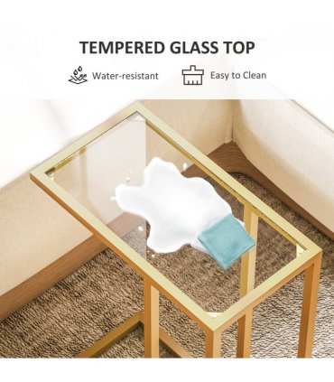HOMCOM C-Shaped Side Table, End Table with Tempered Glass Tabletop, Gold