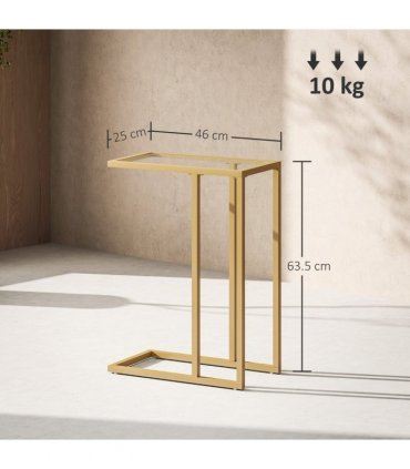 HOMCOM C-Shaped Side Table, End Table with Tempered Glass Tabletop, Gold