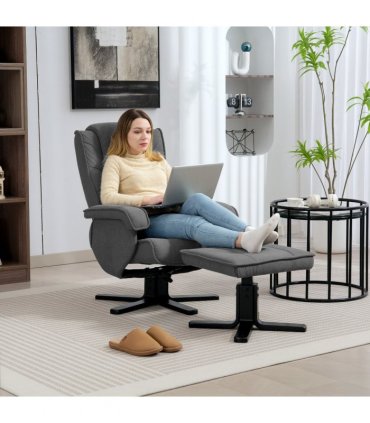 HOMCOM Rocker Swivel Recliner Chair with Footstool, Velvet Upholstered
