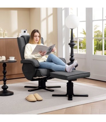 HOMCOM Rocker Swivel Recliner Chair with Footstool, Linen Upholstered