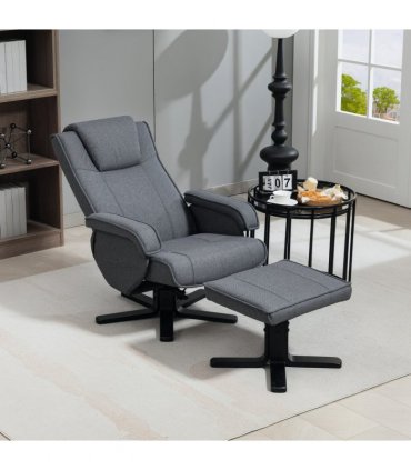 HOMCOM Rocker Swivel Recliner Chair with Footstool, Linen Upholstered