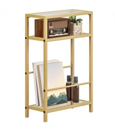 HOMCOM Slim Side Table, End Table with Tempered Glass Tabletop, Gold