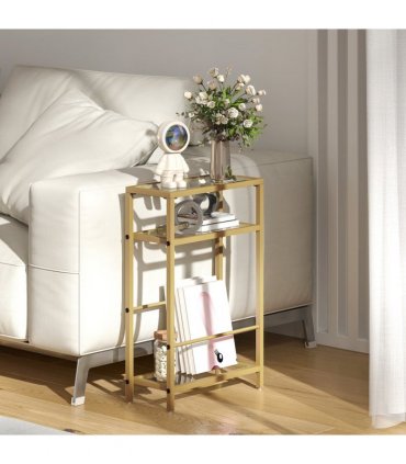 HOMCOM Slim Side Table, End Table with Tempered Glass Tabletop, Gold