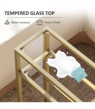 HOMCOM Slim Side Table, End Table with Tempered Glass Tabletop, Gold
