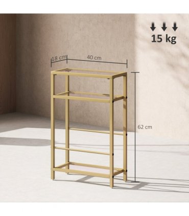 HOMCOM Slim Side Table, End Table with Tempered Glass Tabletop, Gold