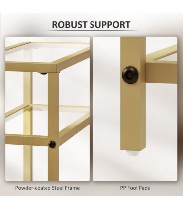 HOMCOM Slim Side Table, End Table with Tempered Glass Tabletop, Gold
