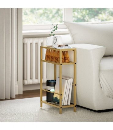 HOMCOM Slim Side Table, End Table with Tempered Glass Tabletop, Gold