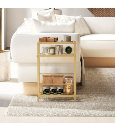 HOMCOM Slim Side Table, End Table with Tempered Glass Tabletop, Gold