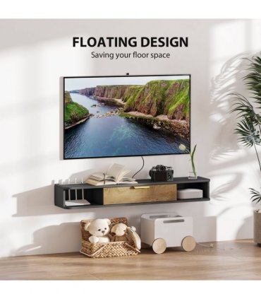 HOMCOM 120 cm Floating TV Unit with Storage Entertainment Media Console Grey