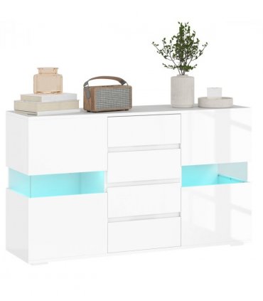 HOMCOM LED Sideboard, High Gloss Storage Cabinet with 4 Drawers, White