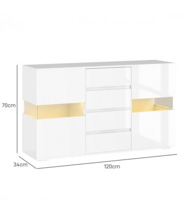 HOMCOM LED Sideboard, High Gloss Storage Cabinet with 4 Drawers, White